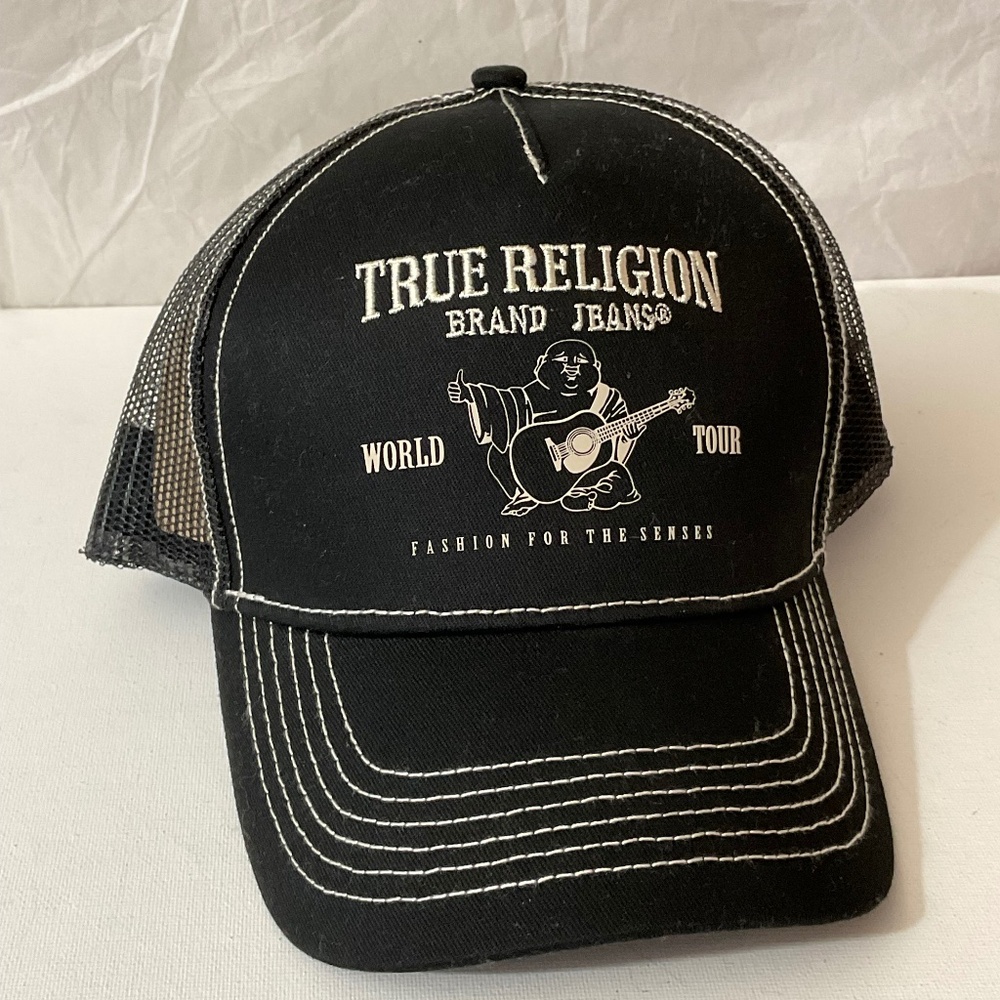 True Religion Buddha Logo Trucker Hat Snapback Black NWT